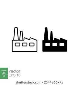 Factory icon. Simple outline and solid style. Modern building, chimney, chemical industry, flat, company concept. Line and glyph vector illustration design isolated on white background. EPS 10.