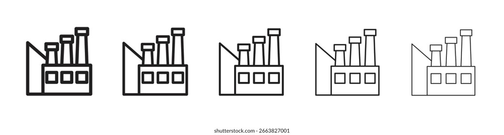 Factory icon in thin to bold stroke versions on white background