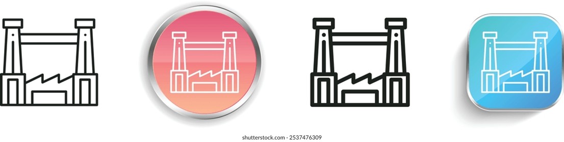 ícone de fábrica. Design fino, linear, regular e estilo botão isolado no fundo branco