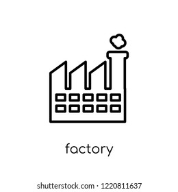 factory icon. Trendy modern flat linear vector factory icon on white background from thin line collection, outline vector illustration