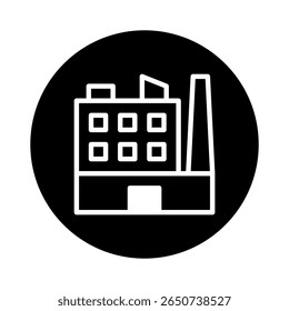 Factory icon vector illustration representing industrial plant with chimney suitable for graphic and web design