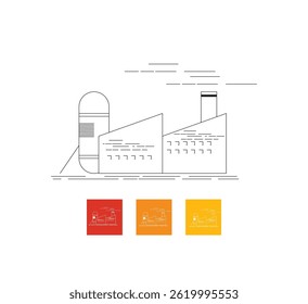 Imágenes vectoriales de iconos de fábrica. Industria, fábrica, producción en masa, fabricación de máquinas, bienes, línea de movimiento editable iconos vectoriales colección.