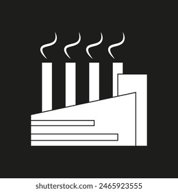Factory Icon Vector. Industrial building silhouette. Smokestacks emission graphic. E