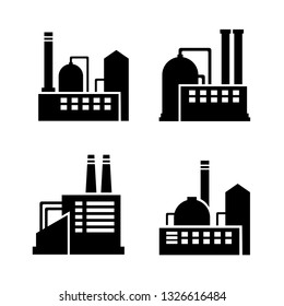 Factory icon vector set, industrial building plant silhouette symbol vector isolated