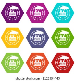 Factory icons 9 set coloful isolated on white for web