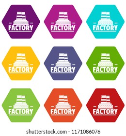 Factory icons 9 set coloful isolated on white for web