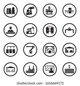 Fabriksymbole. Schwarzes Flachdesign im Kreis. Vektorillustration Illustration.