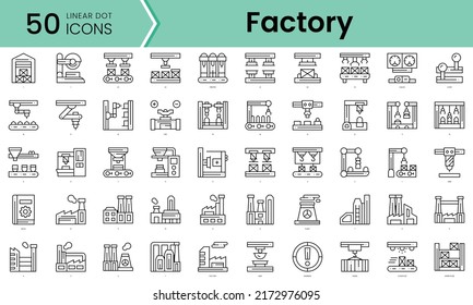 paquete de Iconos de fábrica. Iconos de estilo punto lineal. Ilustración del vector