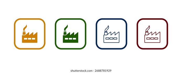 Factory icons collection. Simple factory, plant, industry icon set. Production symbol in different color design