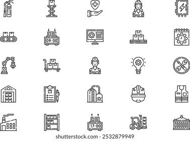 Factory icons collection is a vector illustration with editable stroke.