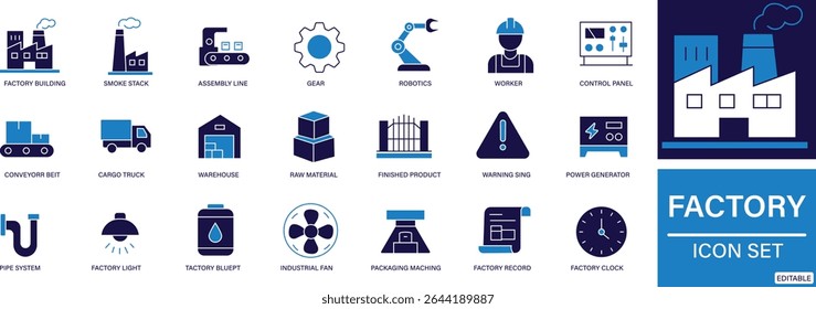 Icons de fábrica Indústria, Fabricação, Produção, Máquinas
