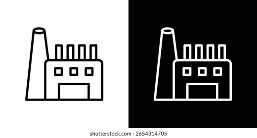 Factory icons in line style. Editable black and white strokes