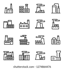 Factory icons pack. Isolated factory symbols collection. Graphic icons element