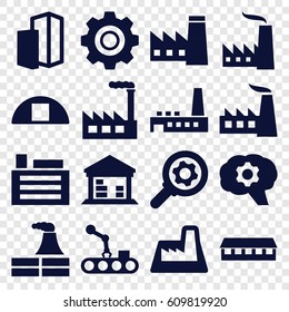 Factory icons set. set of 16 factory filled icons such as factory, barn, cargo barn, building, gear