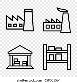 Factory icons set. set of 4 factory outline icons such as factory