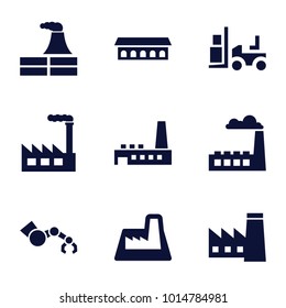 Factory icons. set of 9 editable filled factory icons such as factory, forklift, barn