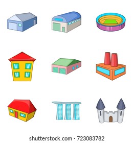 Factory icons set. Cartoon set of 9 factory vector icons for web isolated on white background