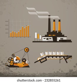 Factory icons. Set of colourful vector industrial factory