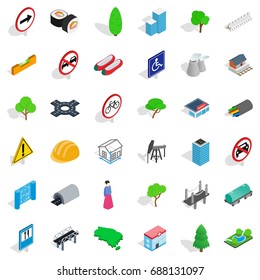 Factory icons set. Isometric style of 36 factory vector icons for web isolated on white background