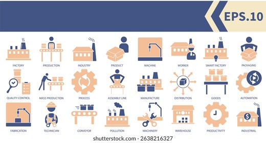 Factory icons set . Factory pack symbol vector elements for infographic web