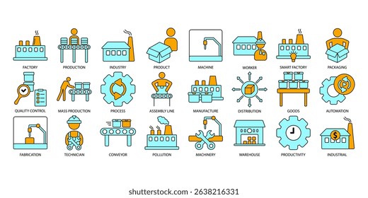 Factory icons set . Factory pack symbol vector elements for infographic web