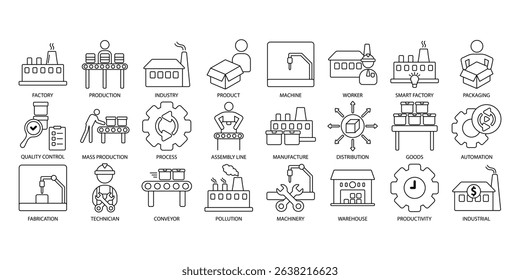 Factory icons set . Factory pack symbol vector elements for infographic web