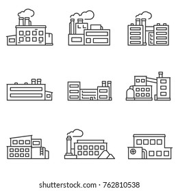 factory icons set thin line design. Line with editable stroke - Shutterstock ID 762810538