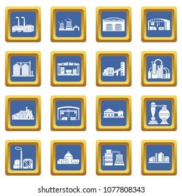 Factory icons set vector blue square isolated on white background 