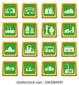 Factory icons set vector green square isolated on white background 