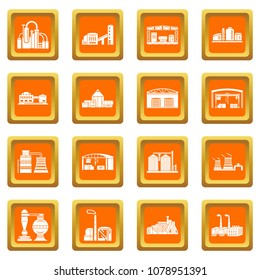 Factory icons set vector orange square isolated on white background 