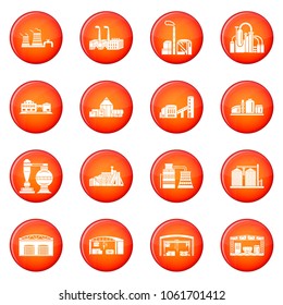 Factory icons set vector red circle isolated on white background 