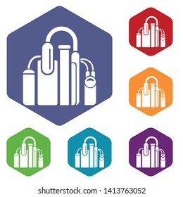 Factory icons vector colorful hexahedron set collection isolated on white