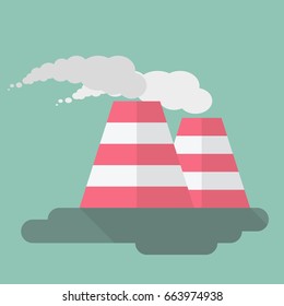 Factory. An image of two pipes from which smoke is coming. Flat design.