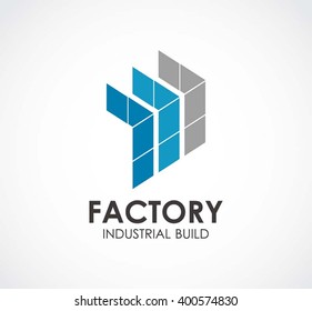 Factory of industrial build abstract vector and logo design or template industry business icon of company identity symbol concept
