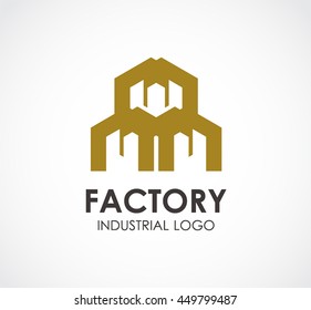 Factory of industrial building abstract vector and logo design or template development business icon of company identity symbol concept