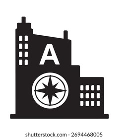 Factory or Industrial Building with Compass Star Logo
