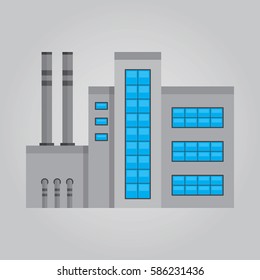 Factory industrial building front isolated vector illustration in flat design style