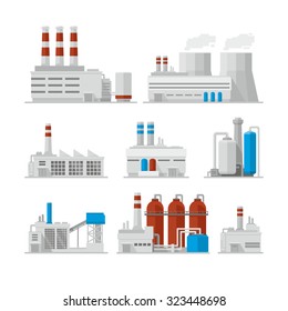 Factory Industrial Buildings Power plants vector icons 