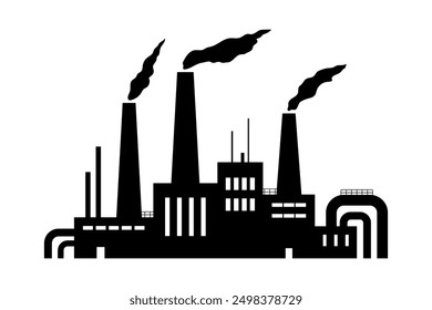 Factory. Industrial enterprise. Black silhouette. Front view. Vector simple flat graphic illustration. Isolated object on white background. Isolate.