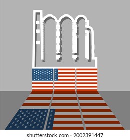 Factory industrial icon and flag of USA