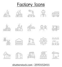 Factory and Industrial icon set in thin line stlye