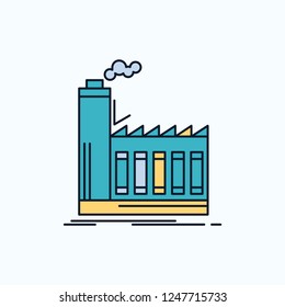Factory, industrial, industry, manufacturing, production Flat Icon. green and Yellow sign and symbols for website and Mobile appliation. vector illustration