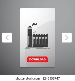 Factory, industrial, industry, manufacturing, production Glyph Icon in Carousal Pagination Slider Design & Red Download Button