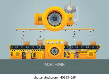 Factory Industrial machine manufacture convoy unit construction engineering equipment  with engineer vector illustration