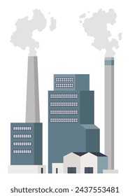 Factory industrial. Manufactory industrial building refinery factory or nuclear power station. Complex of chemical plant buildings isolated on white background