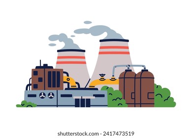Factory as Industrial Manufacturing Building with Chimney Vector Illustration