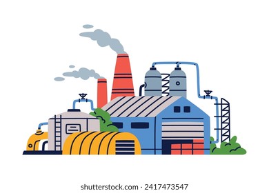 Factory as Industrial Manufacturing Building with Chimney Vector Illustration