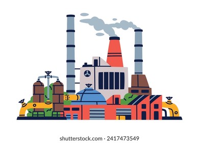 Factory as Industrial Manufacturing Building with Chimney Vector Illustration