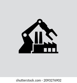 Factory With Industrial Mechanical Robot Arm Vector Icon