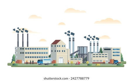 Factory or industrial site buildings vector illustration. Flat design illustration front view concept for city illustration	